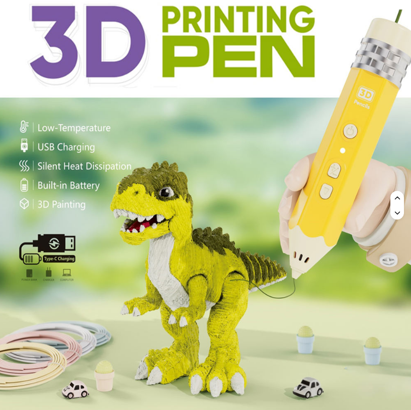 3D Printing Pen for Kids – Low-Temperature Safe No-Burn Tip, Art Drawing & DIY Craft Pen Set with Filaments